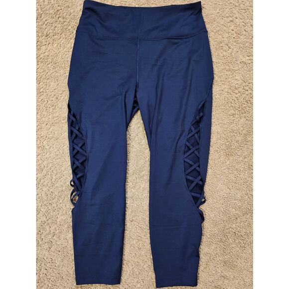 Avia Pants - AVIA Activewear Legging capris Criss Cross Side design Navy Color Size M 8-10